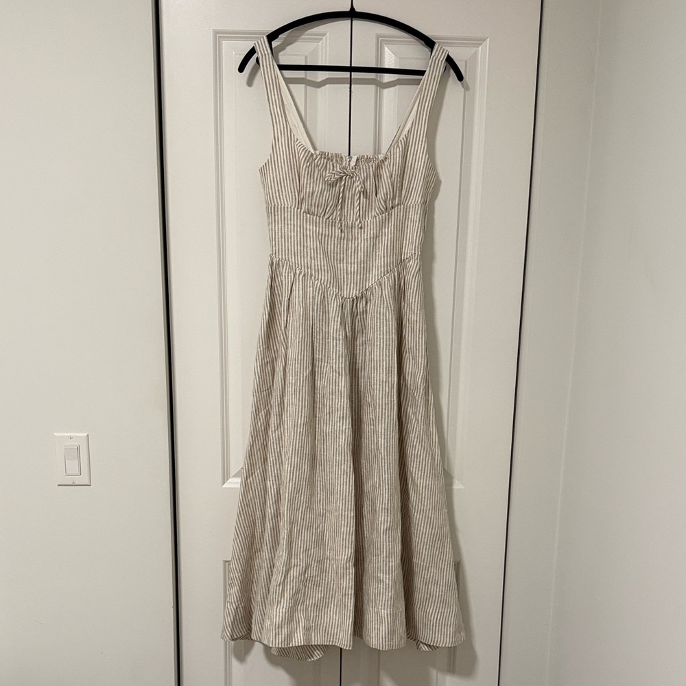 Reformation Balia Striped Cream Midi Dress
